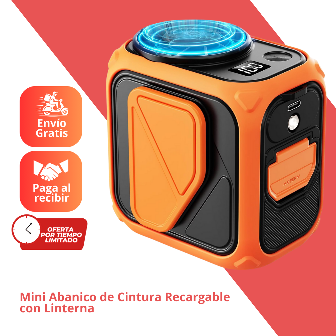 Mini Abanico de Cintura Recargable con Linterna