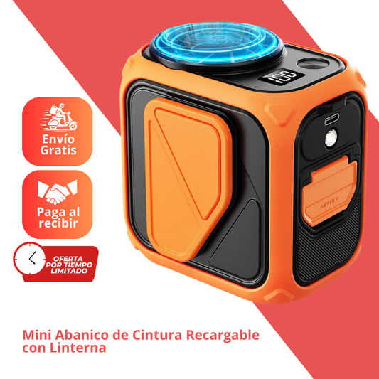 Mini Abanico de Cintura Recargable con Linterna