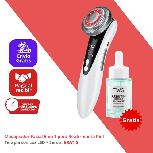 Masajeador Facial 5 en 1 para Reafirmar la Piel – Terapia con Luz LED